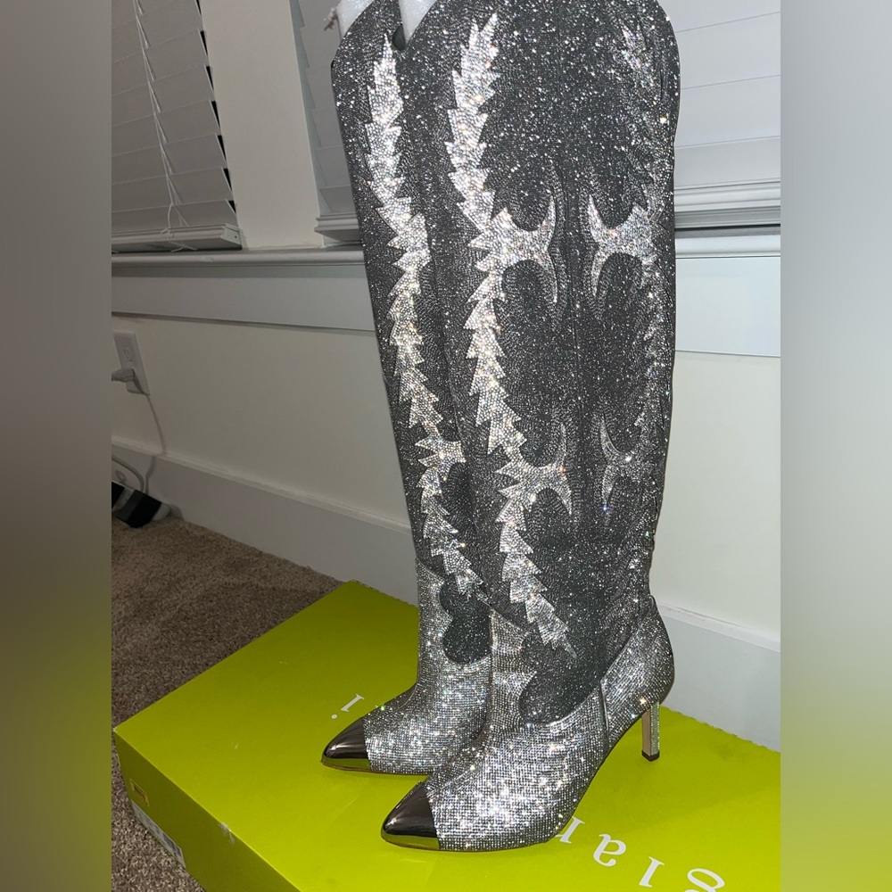 Gianni Bini western rhinestone over the knee boot silver! Price firm.